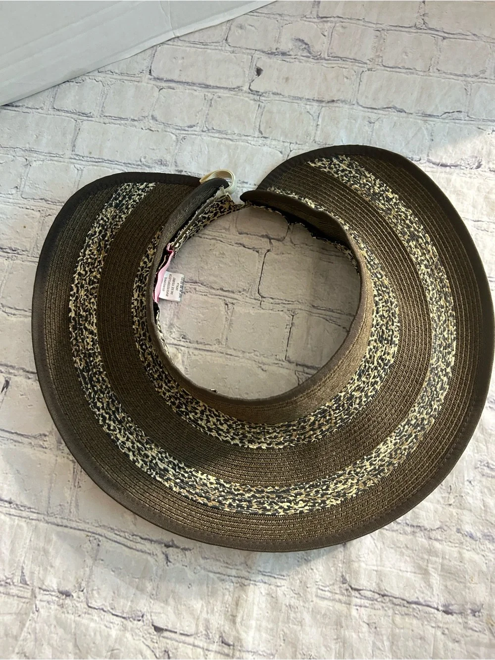 SCALA HANDCRAFTED STRAW VISOR LEOPARD PRINT BAND WIDE BRIM O/S